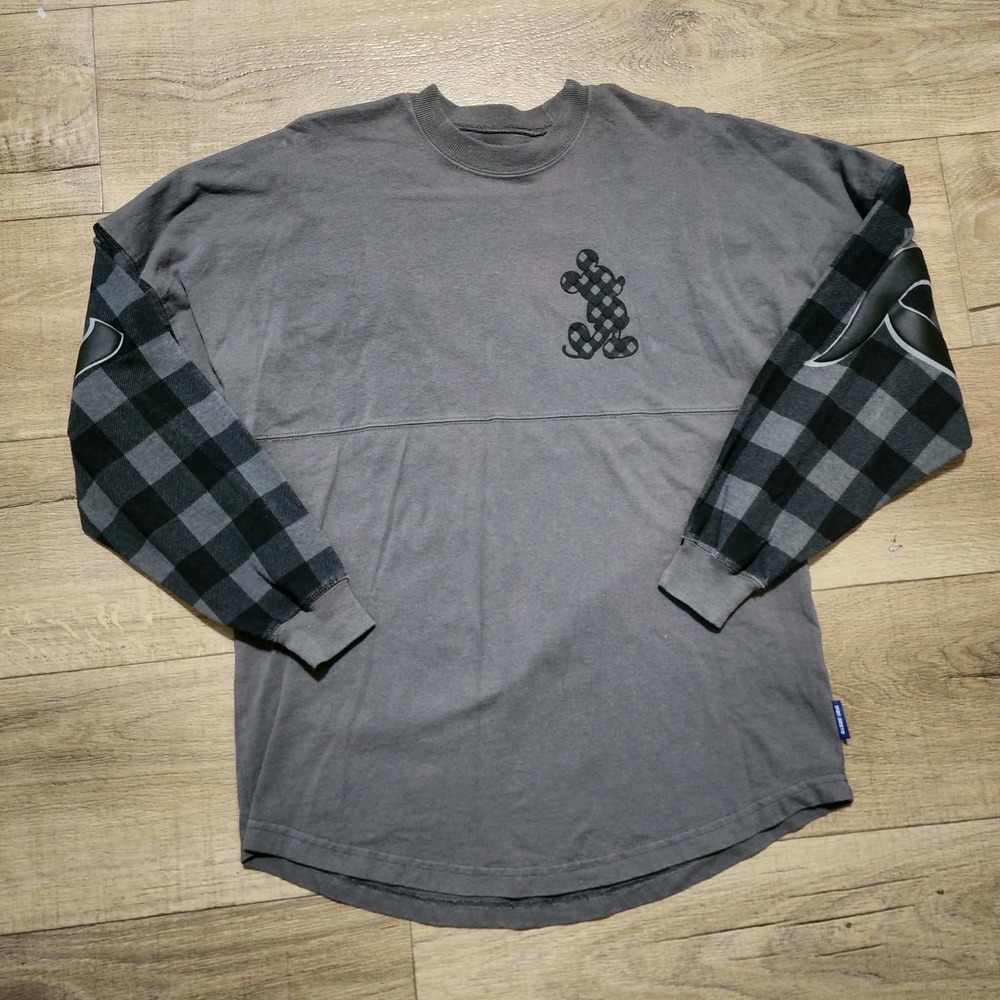 Disneyland Resort Spirit Jersey Mickey Mouse Buffalo Plaid Gray Mens Small S